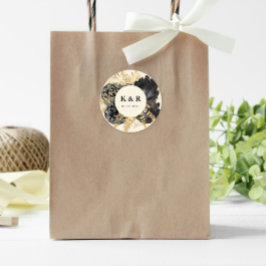 Watercolor Gold Black Rose Wedding Monogram Runder Aufkleber