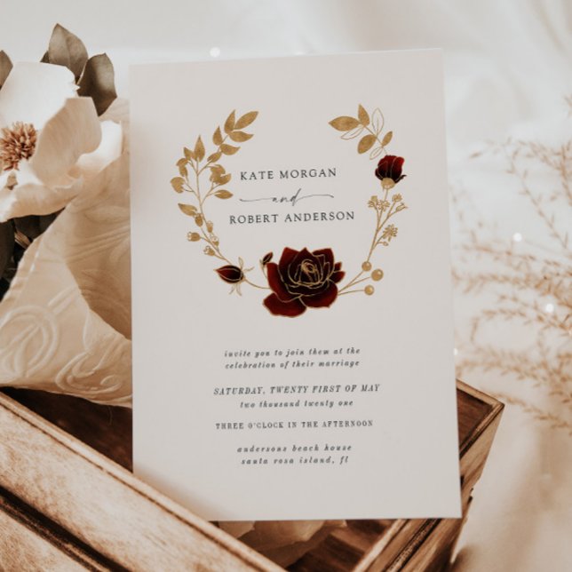 Watercolor Gold Blumenstrauß Einladung zur Hochzei (Von Creator hochgeladen)