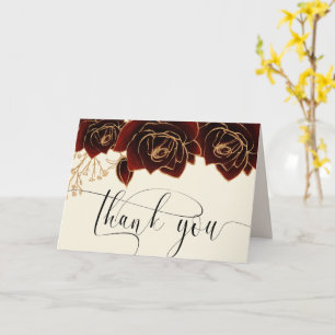 Watercolor Gold Burgundy Rose Danke Karte
