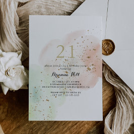 Watercolor Gold Confetti 21. Geburtstag Party Einladung