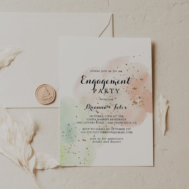 Watercolor Gold Confetti Engagement Party Einladung (Von Creator hochgeladen)
