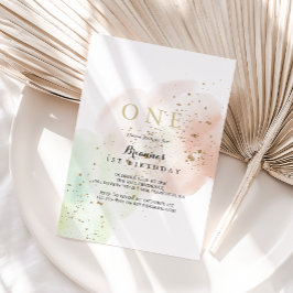Watercolor Gold Confetti Erste Geburtstagsparty Einladung