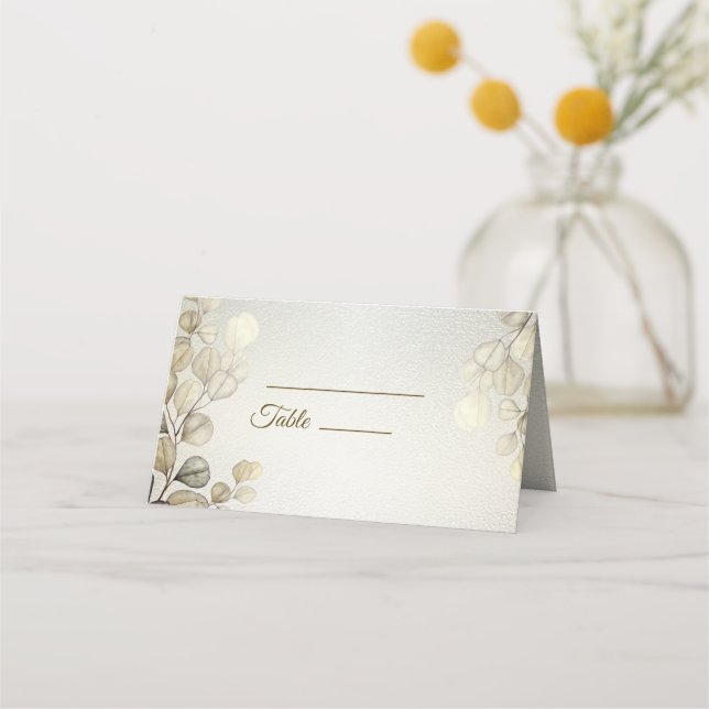Watercolor Gold Eucalyptus Foliage Wedding Shiny Platzkarte (Vorderseite)