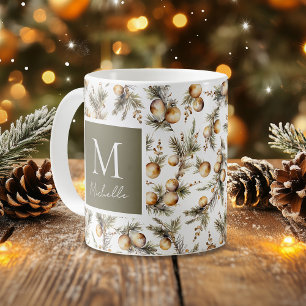 Watercolor Gold Folies Weihnachtsmonogramm Kaffeetasse