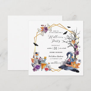 Watercolor Gold Frame Halloween Party Invitation