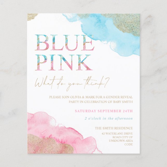 Watercolor Gold Glitzer Gender Reveve Invitation (Vorderseite)
