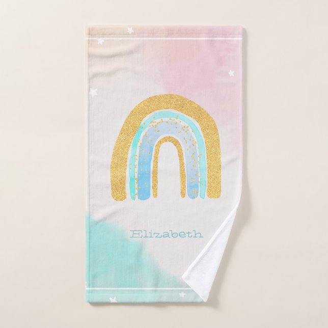 Watercolor Gold Glitzer Rainbow Badhandtuch Set (Handtuch)