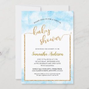 Watercolor Gold Glitzer Virtual Baby Boy Dusche Einladung