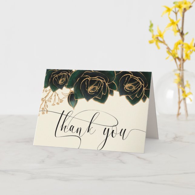 Watercolor Gold Green Rose Vielen Dank Karte (Gelbe Blume)