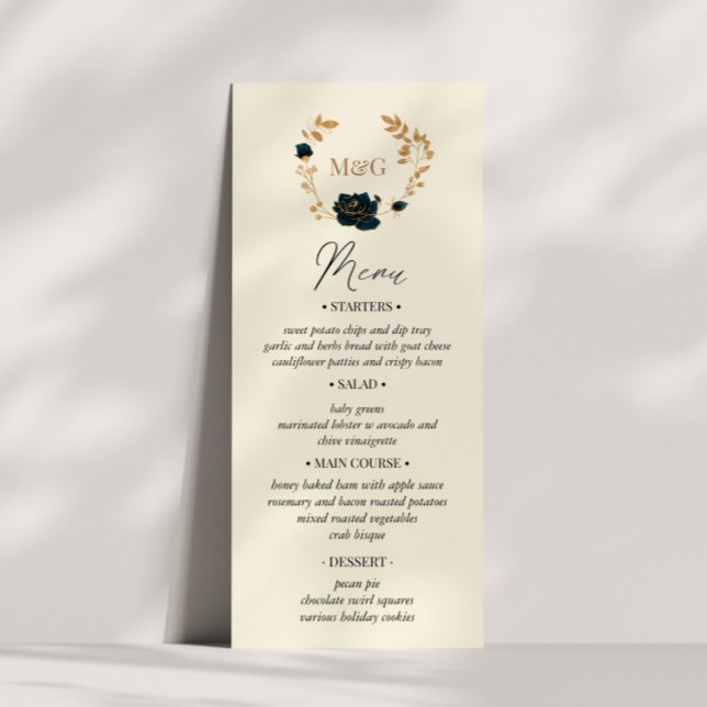 Watercolor Gold Green Rose Wedelmenu Card Einladung (Von Creator hochgeladen)