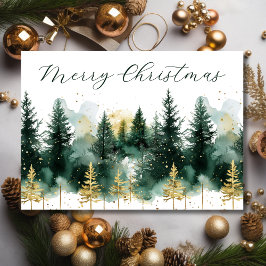 Watercolor Gold Grün Wald Frohe Weihnachten