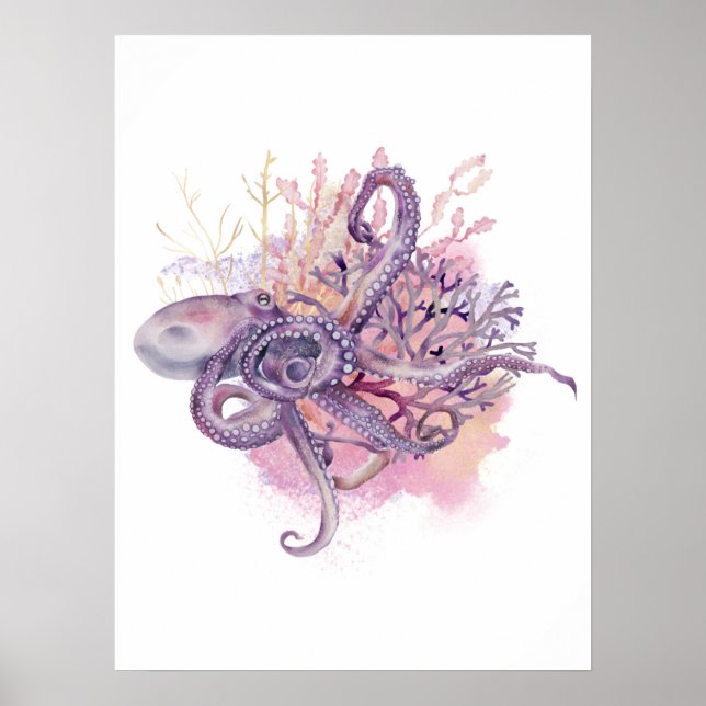 Watercolor & Gold Octopus Mauer Poster (Vorne)