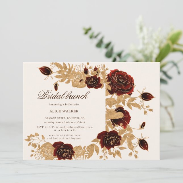 Watercolor Gold Rose Bridal Brunch Invitation (Debout devant)