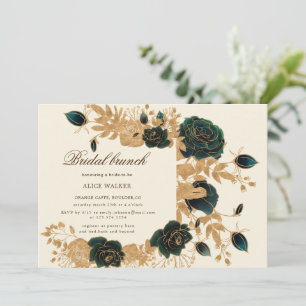 Watercolor Gold Rose Bridal Brunch Invitation