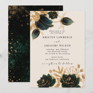 Watercolor Gold Rose Hochzeitsfeiern Einladung