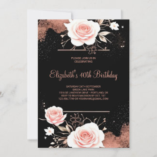 Watercolor Gold Rose Online 40. Geburtstag Einladung