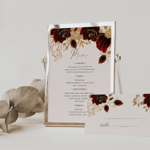 Watercolor Gold Rose Tischnummer und Hochzeitsmenü