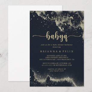 Watercolor Gold Splash BabyQ Baby Showgrill Einladung