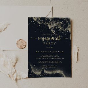 Watercolor Gold Splash Engagement Party Einladung