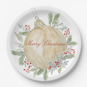 Watercolor Gold Weihnachtsschmuck Pappteller