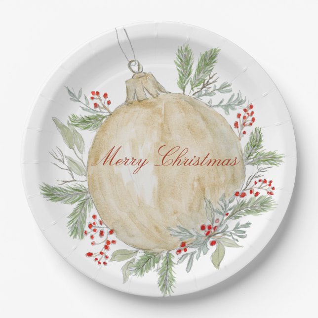 Watercolor Gold Weihnachtsschmuck Pappteller (Vorderseite)