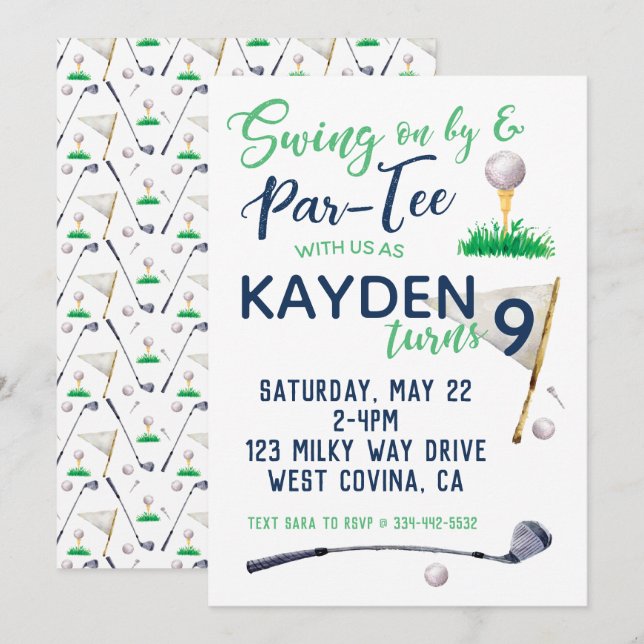 Watercolor Golf Invitation d'anniversaire (Devant / Derrière)