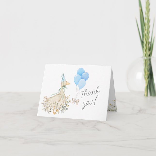 Watercolor Goose Boy Baby Dusche Danke Karte (Vorderseite)