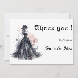 Watercolor Goth Schwarz Kleid Hochzeit speichern S Dankeskarte