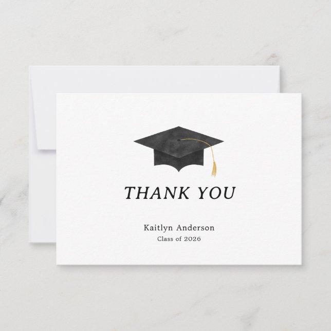 Watercolor Graduation Cap Thank You Card (Vorderseite)
