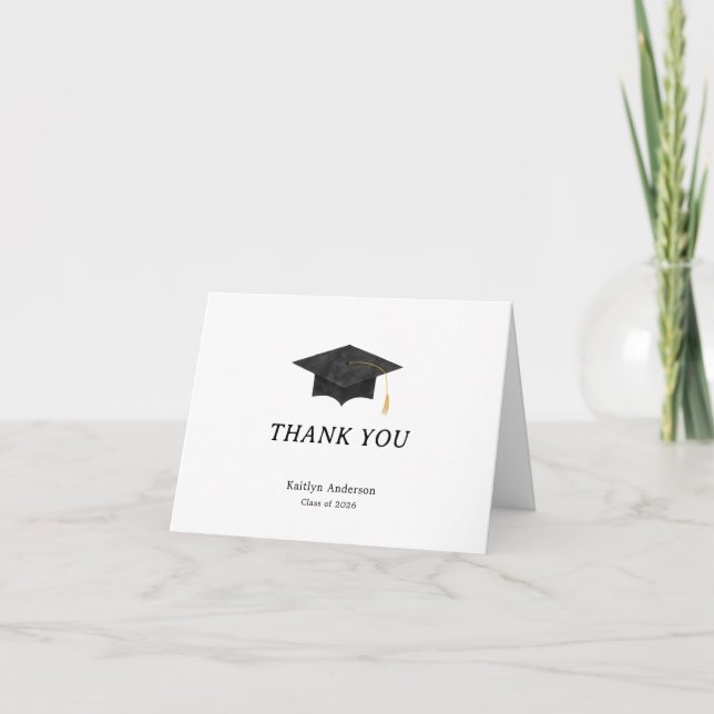 Watercolor Graduation Cap Thank You Folded Card (Vorderseite)