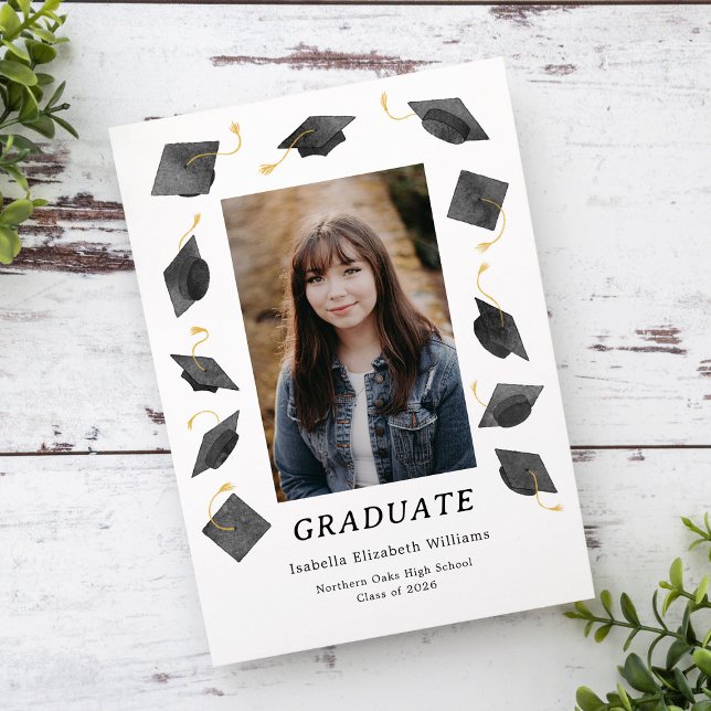 Watercolor Graduation Caps Grad Party Invitation (Créateur téléchargé)
