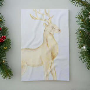 Watercolor Grand Golden Rentier Weihnachtsfeiertag Geschirrtuch