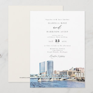 Watercolor Grand Rapids Michigan Skyline Wedding Einladung