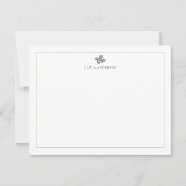 Watercolor Grapes Green Border Personalized Mitteilungskarte (Vorderseite)
