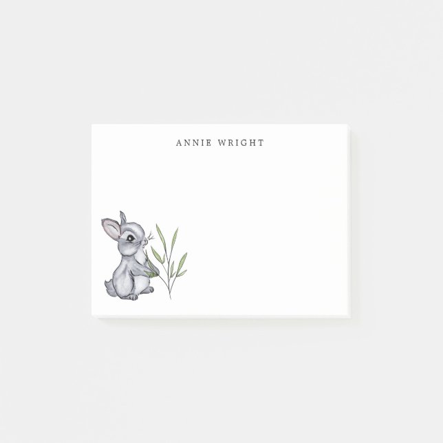 Watercolor Gray Baby Bunny Personalisiert Statione Post-it Klebezettel (Vorderseite)