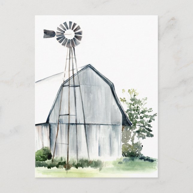 Watercolor Gray Barn Postkarte (Vorderseite)