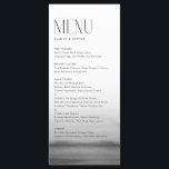 Watercolor Gray Ombre Moderne Hochzeit Menükarte<br><div class="desc">Individuell anpassbare Menükarte mit Aquarellgrauen und moderner Typografie. Personalisieren Sie Ihre Mahlzeiten durch Hinzufügen von Datum und Auswahl. Diese graue Ober-Karte eignet sich perfekt für Hochzeiten,  Babyduschen,  Brautpartys,  Geburtstage und vieles mehr.</div>