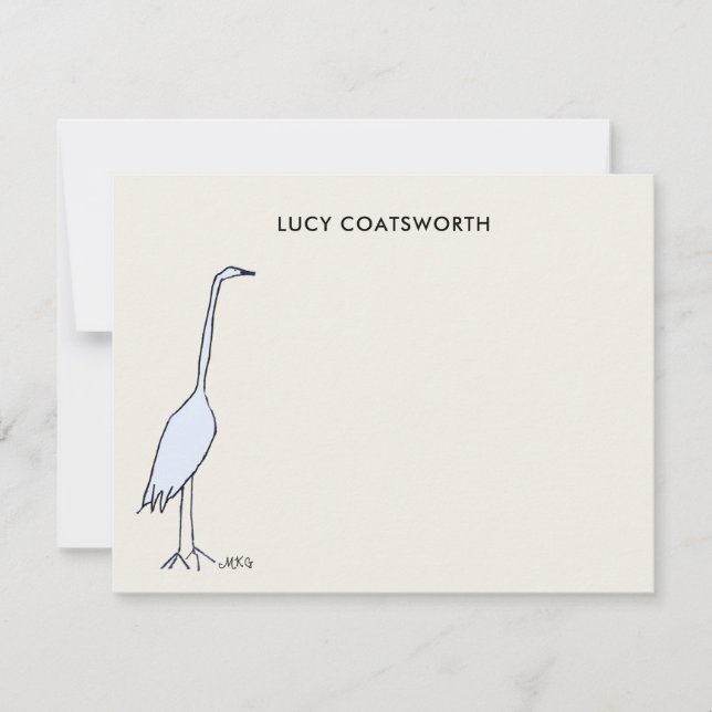 Watercolor Great Blue Heron Monogram Birdwatcher Mitteilungskarte (Vorderseite)
