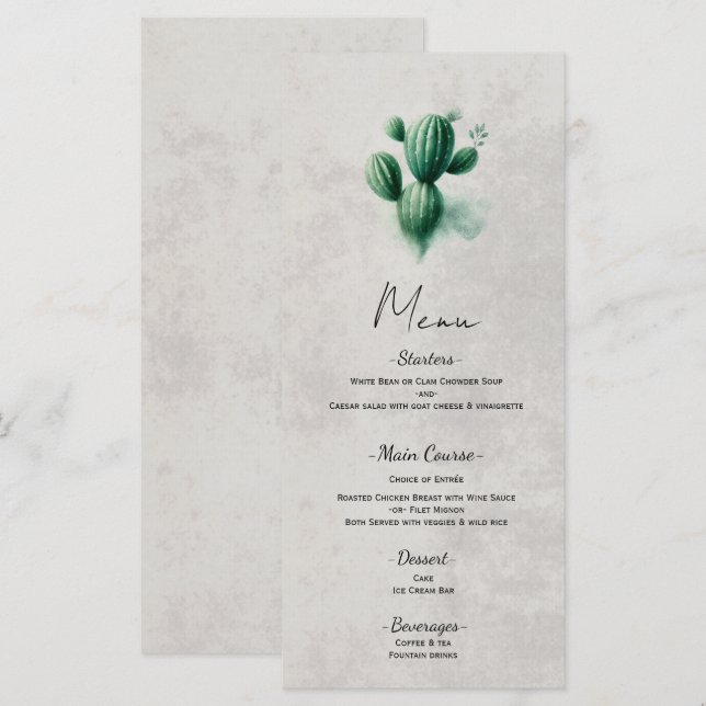Watercolor Green Cactus Southwest Wedding Menu Menükarte (Vorne/Hinten)
