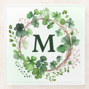 Watercolor Green Clover Wreath St Patrick's Day Glasuntersetzer