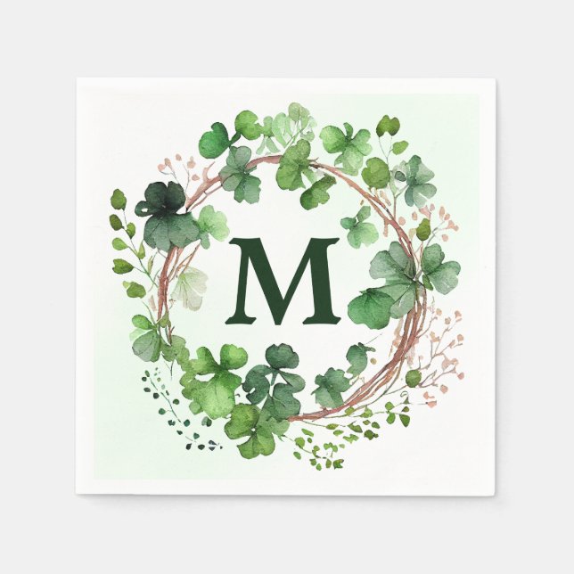 Watercolor Green Clover Wreath St Patrick's Day Serviette (Vorderseite)