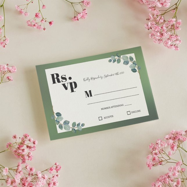 Watercolor Green Eucalyptus RSVP Karte (Von Creator hochgeladen)