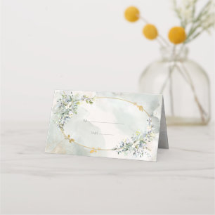 Watercolor Green Floral Gold Oval Rahmen Hochzeit Platzkarte