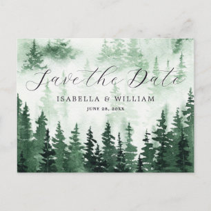 Watercolor Green Forest Enregistrer la date Carte 