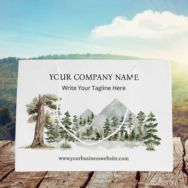 Watercolor Green Forest Outdoor Business Große Geschenktüte (Close up)