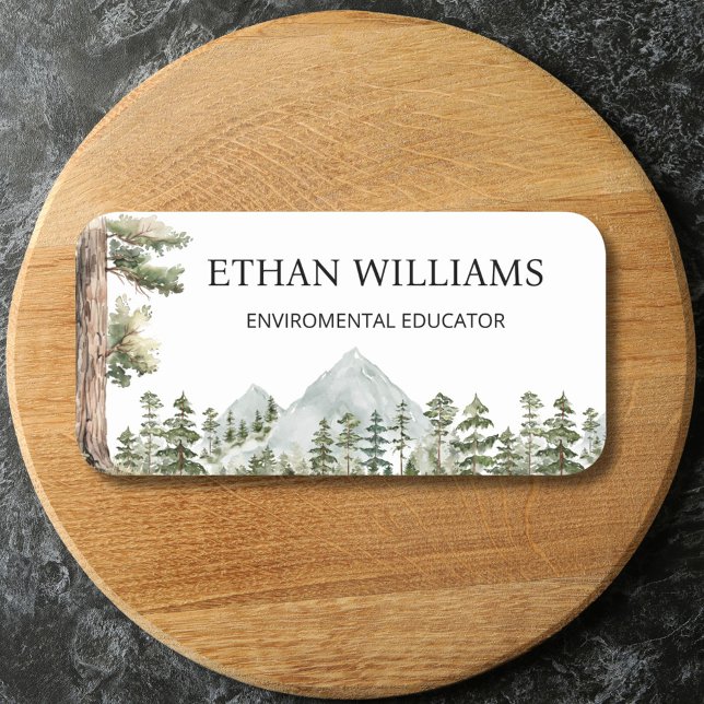 Watercolor Green Forest Personalized  Namensschild (Close up)