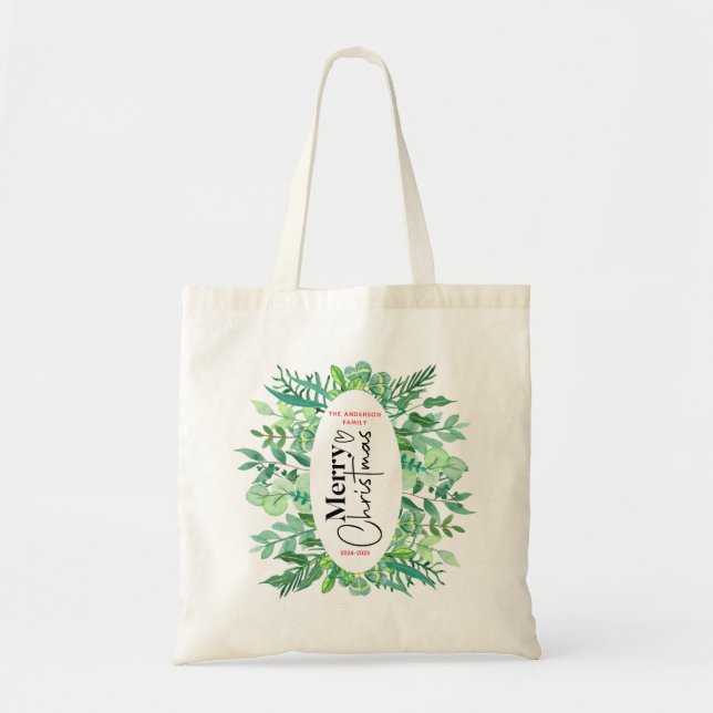 : Watercolor Green Grass - Festliches Weihnachtsfe Tragetasche (Vorne)