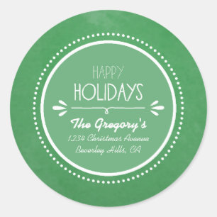 Watercolor green holiday address labels runder aufkleber