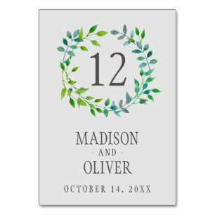 Watercolor Green Leaaf Wreath   Hochzeit Tischnummer