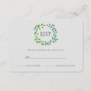 Watercolor Green Leaaf Wreath   UAWG RSVP Karte